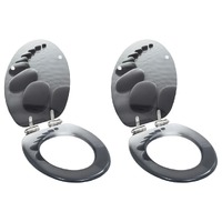  WC Toilet Seats 2 pcs with Soft Close Lids MDF Stones Design