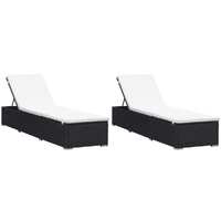  Sun Loungers with Cushions 2 pcs Poly Rattan Black