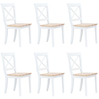  Dining Chairs 6 pcs White and Light Wood Solid Rubber Wood