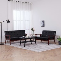  Sofa Set 2 Piece Black Faux Leather