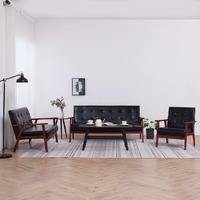  Sofa Set 3 Piece Black Faux Leather