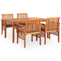  5 Piece Outdoor Dining Set with Cushions Solid Wood Acacia