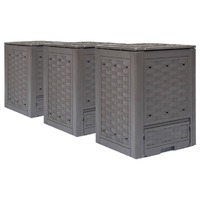  Garden Composters 3 pcs Brown 60x60x83 cm 900 L Plastic Rattan