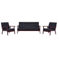  Sofa Set 3 Piece Black Faux Leather