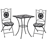  3 Piece Mosaic Bistro Set Ceramic Tile Black and White