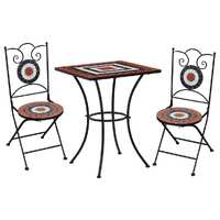  3 Piece Mosaic Bistro Set Ceramic Tile Terracotta and White