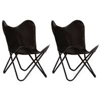  Butterfly Chairs 2 pcs Black Kids Size Real Leather