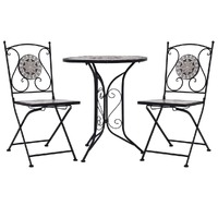  3 Piece Mosaic Bistro Set Ceramic Tile Grey