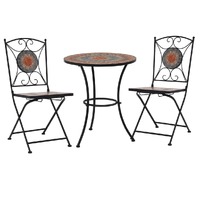  3 Piece Mosaic Bistro Set Ceramic Tile Orange/Grey