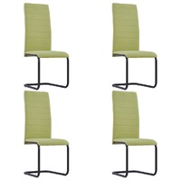  Cantilever Dining Chairs 4 pcs Green Fabric