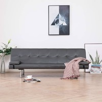  Sofa Bed with Two Pillows Grey Faux Leather
