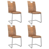  Dining Chairs 4 pcs Suede Brown Faux Leather