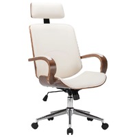  Swivel Office Chair with Headrest Cream Faux Leather and Bentwood
