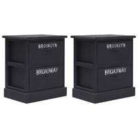  Nightstands 2 pcs Black 38x28x45 cm Paulownia Wood