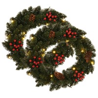  Christmas Wreaths 2 pcs with Decoration Green 45 cm