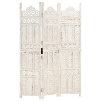  Hand carved 3-Panel Room Divider White 120x165 cm Solid Mango Wood