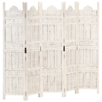  Hand carved 5-Panel Room Divider White 200x165 cm Solid Mango Wood