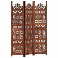  Hand Carved 3-Panel Room Divider Brown 120x165 cm Solid Mango Wood