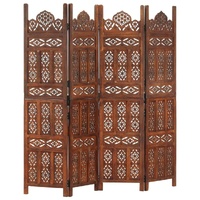 Hand carved 4-Panel Room Divider Brown 160x165 cm Solid Mango Wood