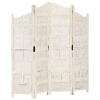  Hand carved 4-Panel Room Divider White 160x165 cm Solid Mango Wood
