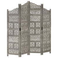  Hand carved 4-Panel Room Divider Grey 160x165 cm Solid Mango Wood