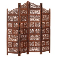  Hand carved 4-Panel Room Divider Brown 160x165 cm Solid Mango Wood