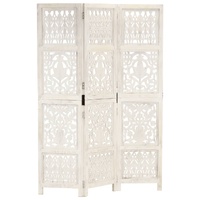  Hand Carved 3-Panel Room Divider White 120x165 cm Solid Mango Wood