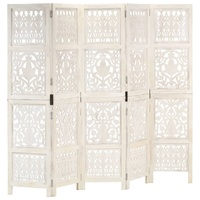  Hand carved 5-Panel Room Divider White 200x165 cm Solid Mango Wood