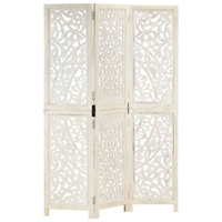  Hand carved 3-Panel Room Divider White 120x165 cm Solid Mango Wood