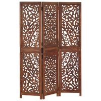  Hand carved 3-Panel Room Divider Brown 120x165 cm Solid Mango Wood