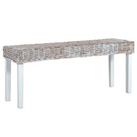  Bench 110 cm White Natural Kubu Rattan and Solid Mango Wood