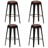  Bar Stools 4 pcs Black Real Leather