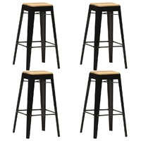  Bar Stools 4 pcs Black Solid Mango Wood