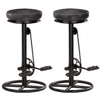  Bar Stools 2 pcs Black Real Goat Leather