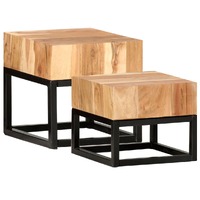  Side Tables 2 pcs Solid Acacia Wood