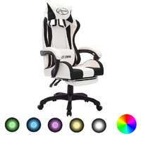  Racing Chair with RGB LED Lights Black and White Faux Leather