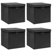  Storage Boxes with Lids 4 pcs Black 32x32x32 cm Fabric