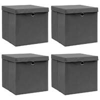  Storage Boxes with Lids 4 pcs Grey 32x32x32 cm Fabric