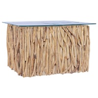  Coffee Table with Glass Top 66x66x40 cm Solid Teak Wood