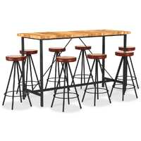  9 Piece Bar Set Solid Acacia Wood. Genuine Leather &amp; Canvas