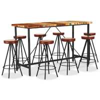 9 Piece Bar Set Solid Reclaimed Wood Genuine Leather &amp; Canvas