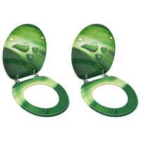  WC Toilet Seats with Lid 2 pcs MDF Green Water Drop Design
