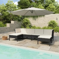  6 Piece Garden Lounge Set with Cushions Poly Rattan Black