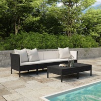 6 Piece Garden Lounge Set with Cushions Poly Rattan Black