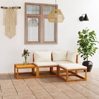  4 Piece Garden Lounge Set with Cushion Cream Solid Acacia Wood