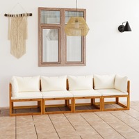  4-Seater Garden Sofa with Cushion Cream Solid Acacia Wood