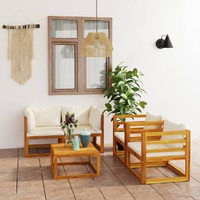  5 Piece Garden Lounge Set with Cushion Cream Solid Acacia Wood