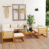  10 Piece Garden Lounge Set with Cushion Cream Solid Acacia Wood