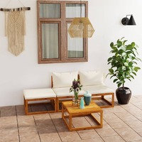 4 Piece Garden Lounge Set with Cushion Cream Solid Acacia Wood