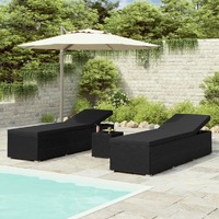  3 Piece Garden Sun Loungers with Tea Table Poly Rattan Black